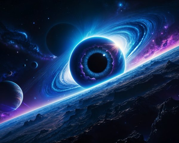 Cosmic Scene with Black Hole and Vibrant Colors