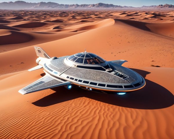 Futuristic Spaceship on Golden Desert Landscape