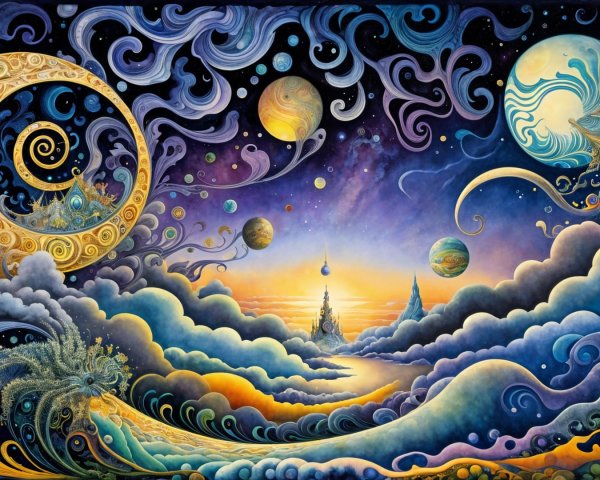 Vivid Cosmic Landscape with Majestic Planets and Colors