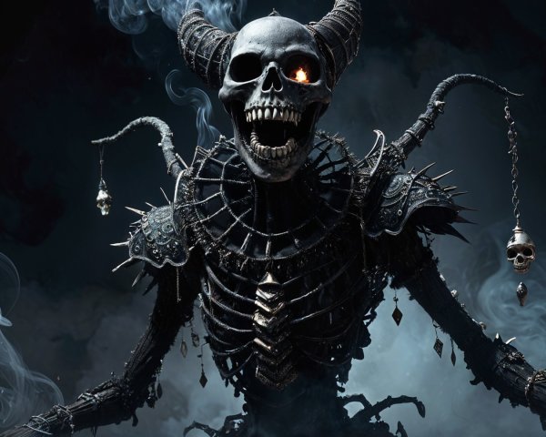 Menacing Skeleton Figure in Dark, Smoky Environment