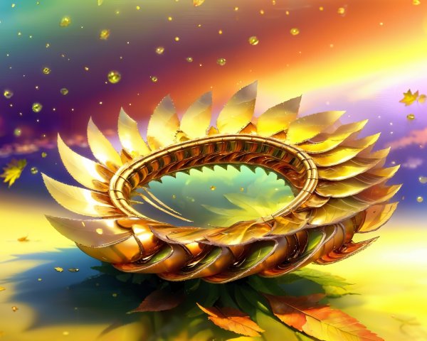 Golden sunflower structure with vibrant background design