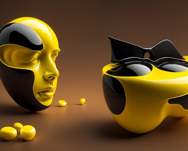 Contemporary Sculpture with Abstract Face and Colors