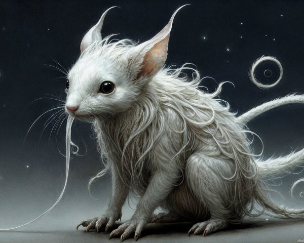 Whimsical Furry Creature with Fluffy White Coat
