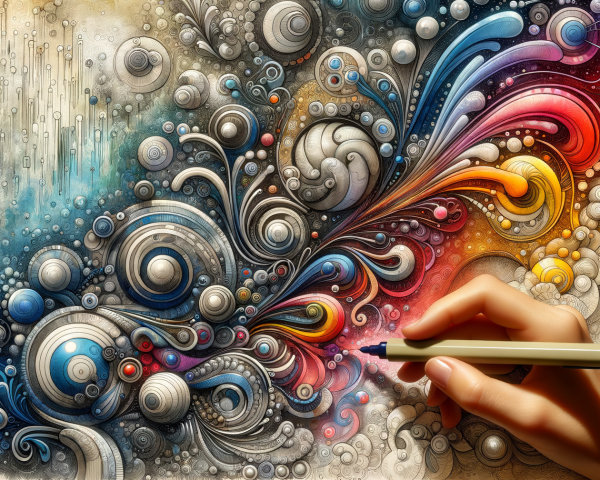 Vibrant Abstract Artwork with Swirling Patterns and Colors