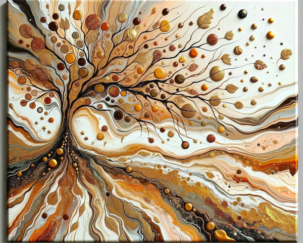 Abstract Painting of a Dramatic Tree with Warm Hues