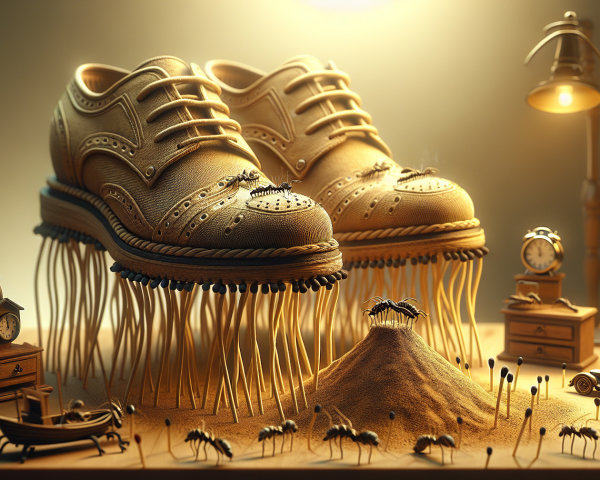 Oversized Wooden Shoes in a Whimsical Landscape