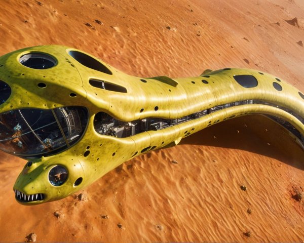 Futuristic spaceship on sandy extraterrestrial landscape