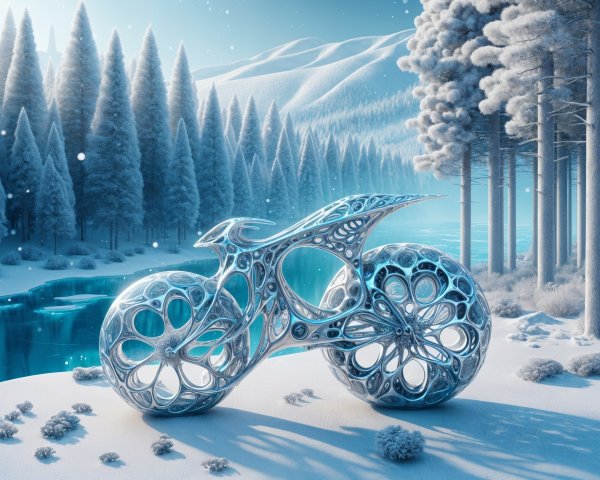 Futuristic Bicycle in Serene Winter Landscape