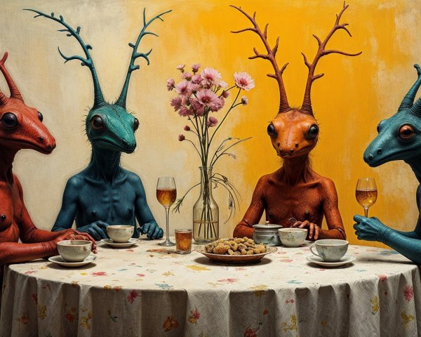 Whimsical Gathering of Colorful Humanoid Creatures