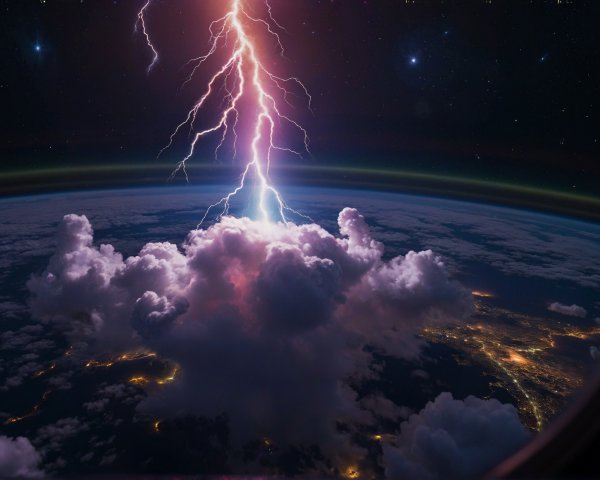 Lightning Bolt Striking Clouds Above Earth from Space