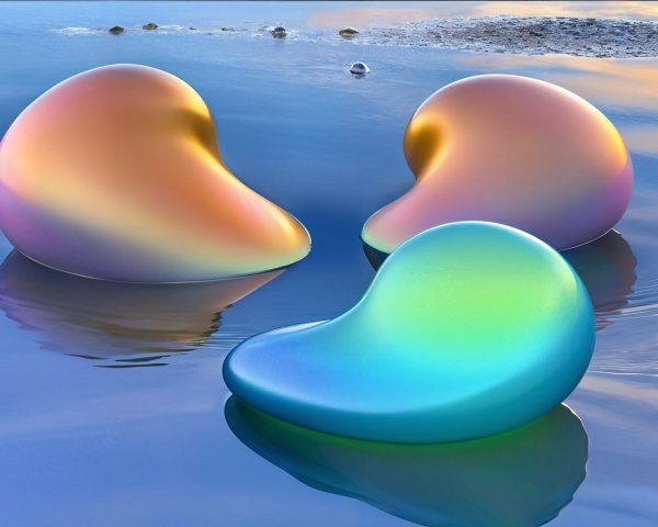 Abstract Glossy Shapes on Reflective Water Surface