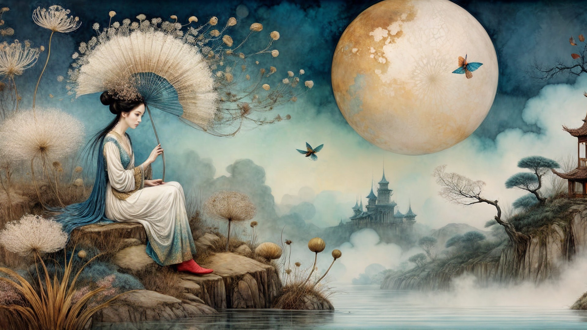 Serene Figure in Traditional Attire by Tranquil Water