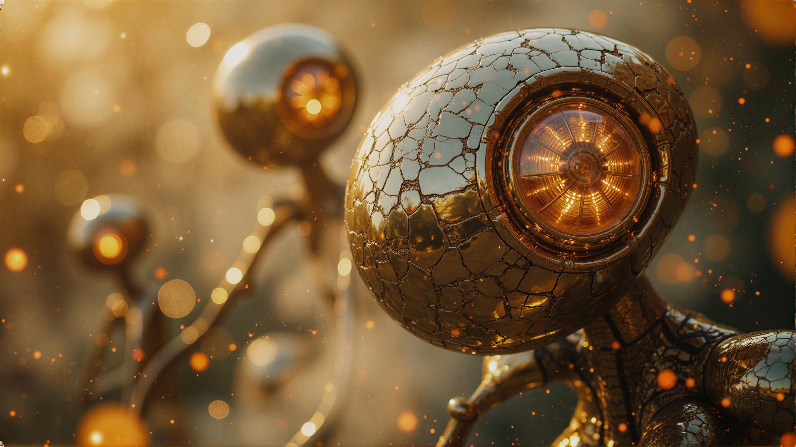 Macro Shot of a Gold and Bronze Robot with Textured Head