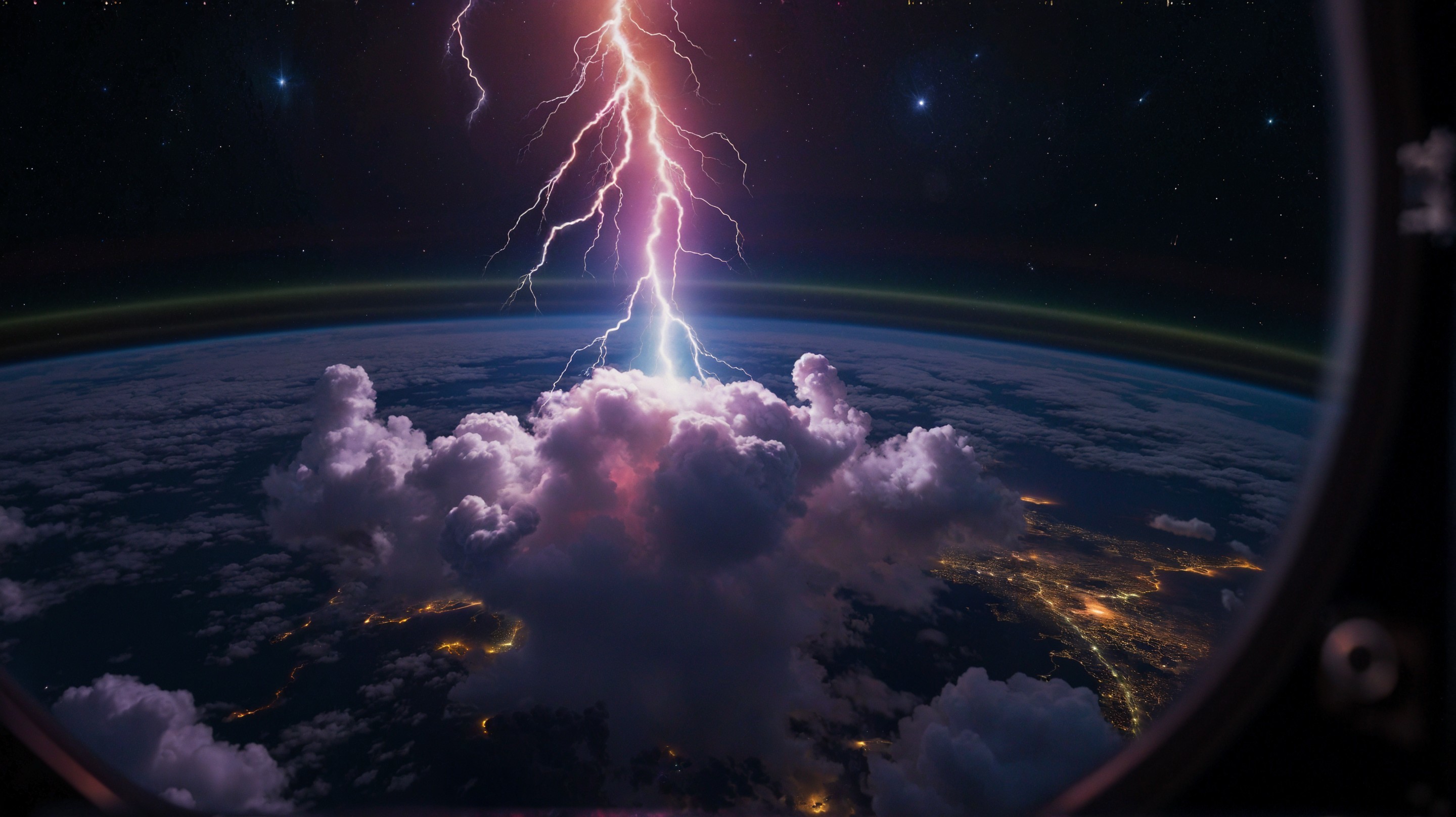 Lightning Bolt Striking Clouds Above Earth from Space