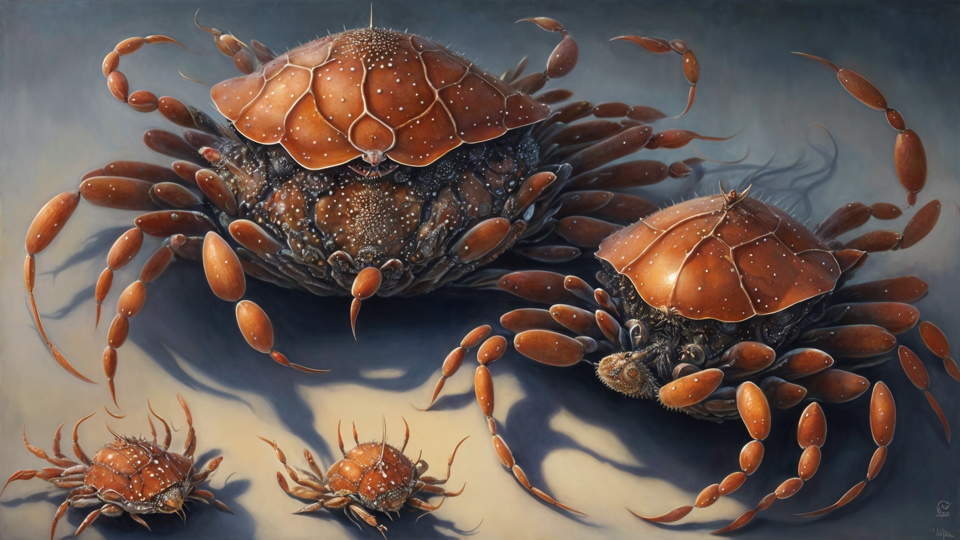 Detailed Painting of Crabs with Textured Shells