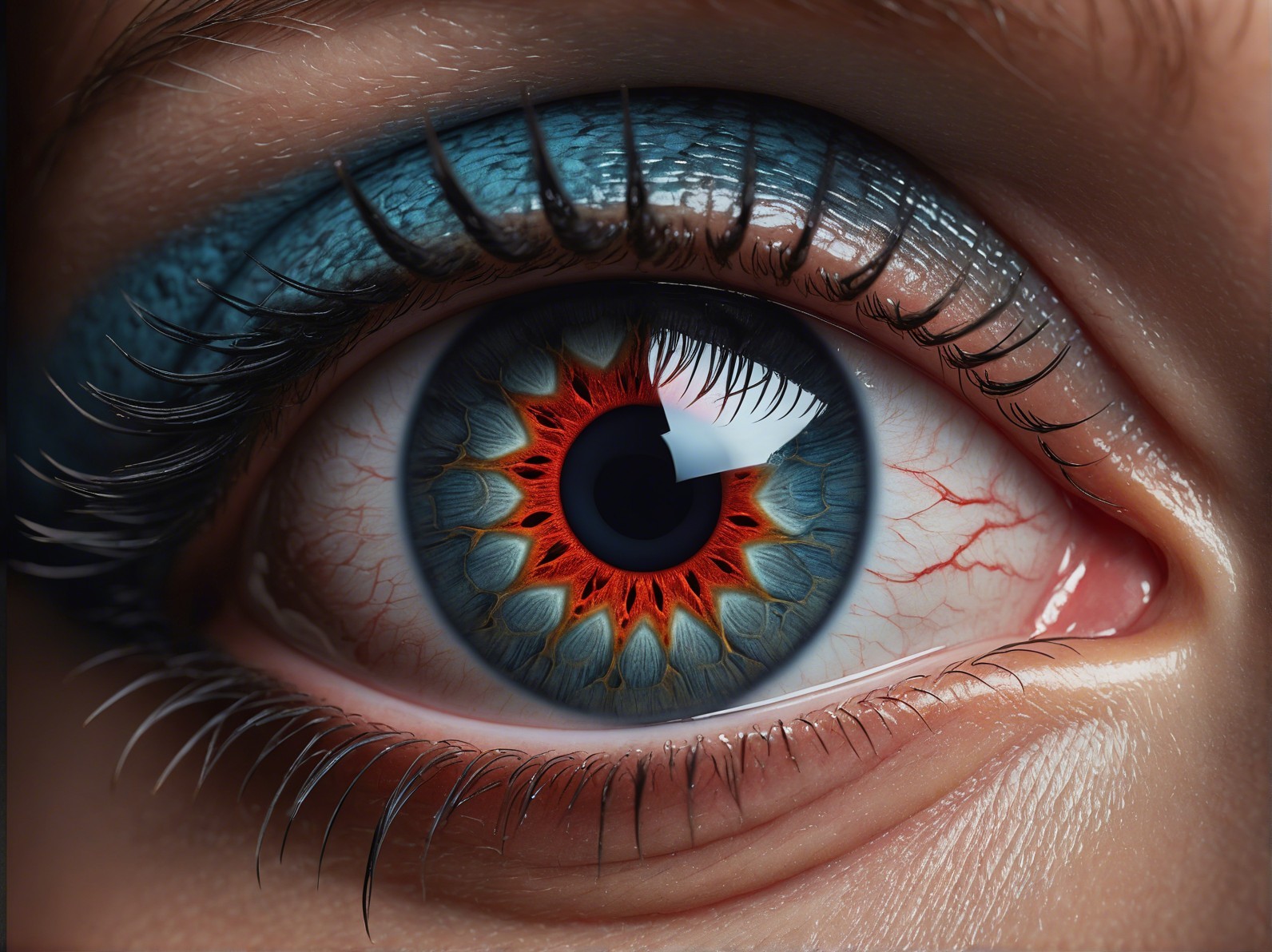 Close-up of a vividly colored eye with patterns