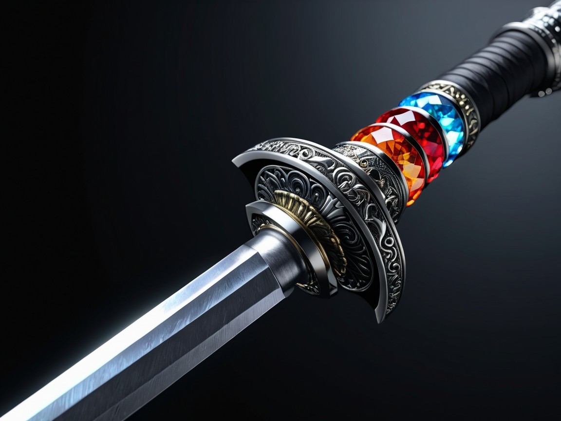 Intricately Designed Sword with Gemstone Hilt