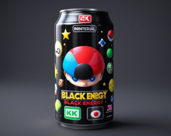 Sleek Black Energy Drink Can with Colorful Design