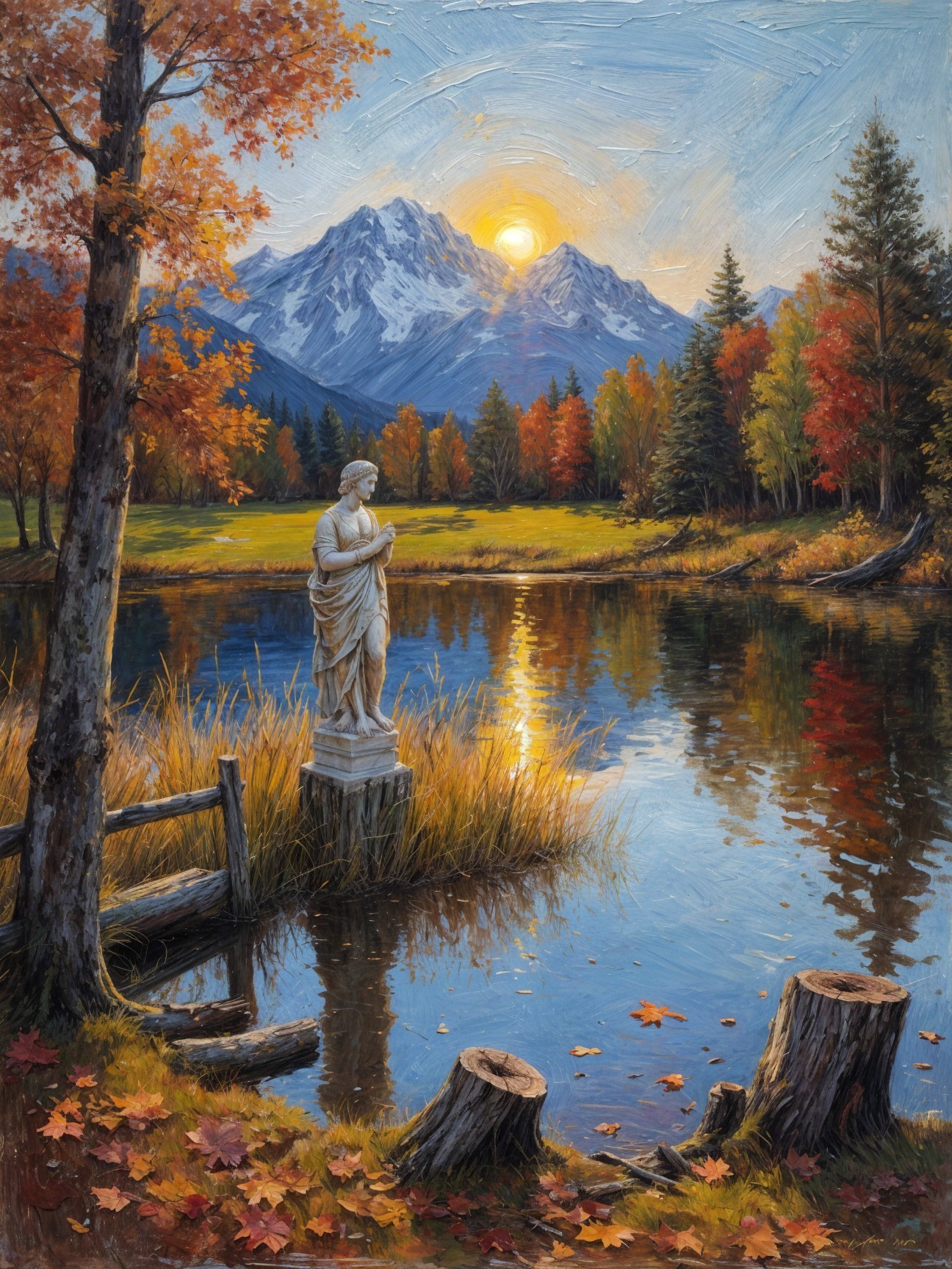 Tranquil Lake Surrounded by Autumn Foliage and Mountains