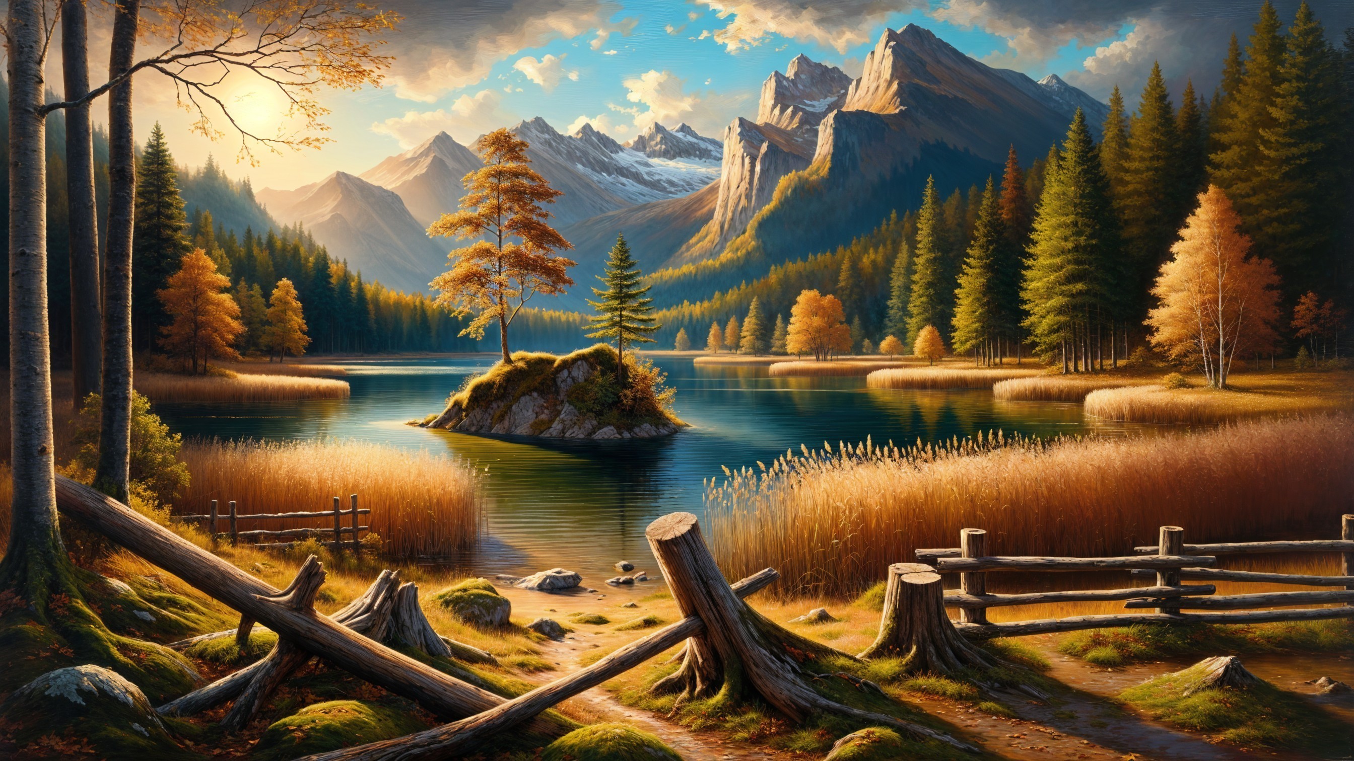 Tranquil Lake Surrounded by Autumn Mountains and Foliage