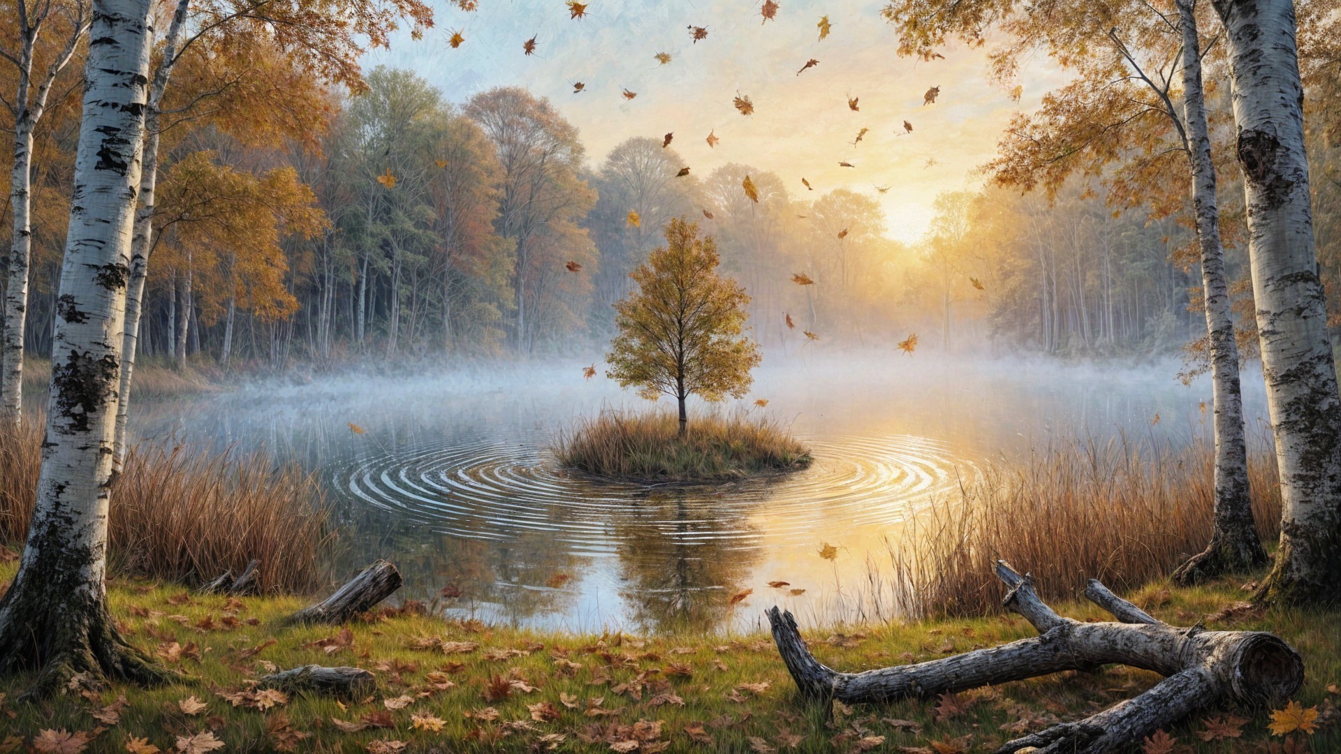 Autumn Landscape with Tranquil Lake and Colorful Foliage