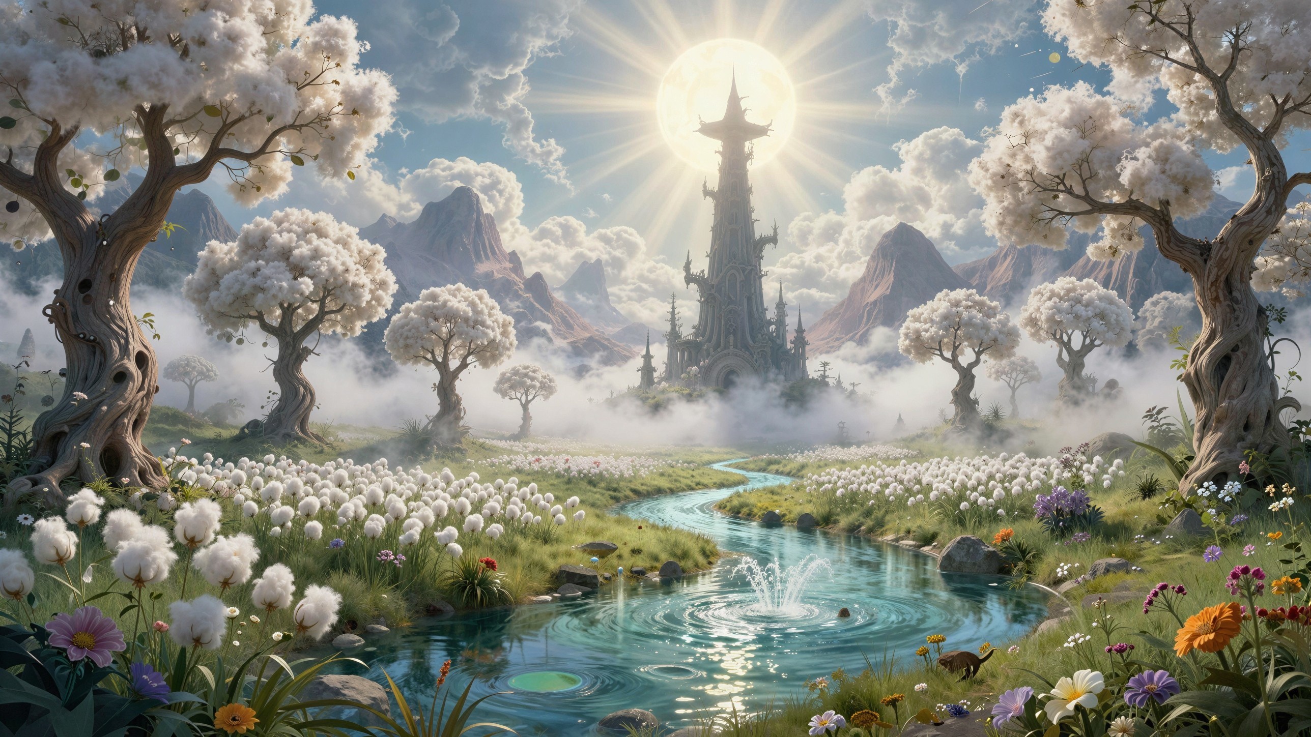 Gothic Castle in a Moonlit Fantasy Landscape