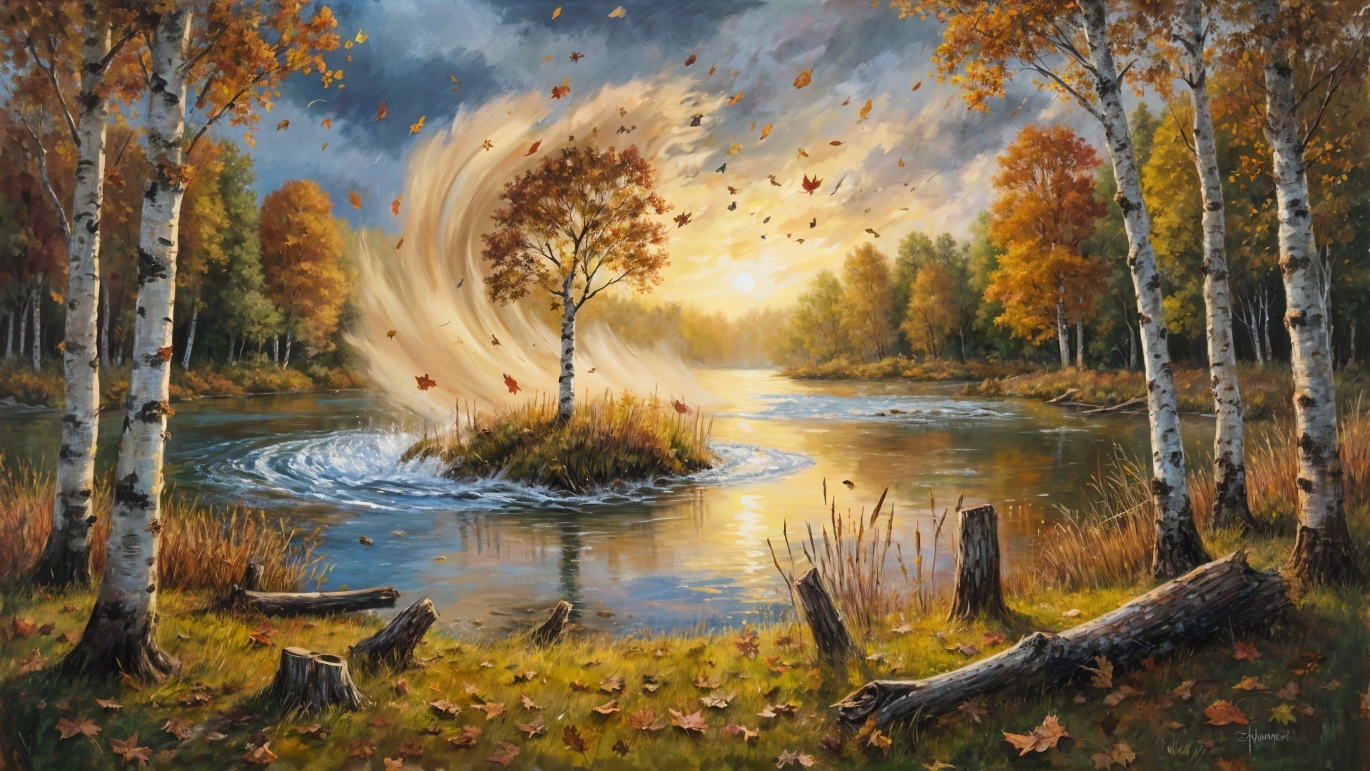 Autumn Landscape with River and Vibrant Foliage