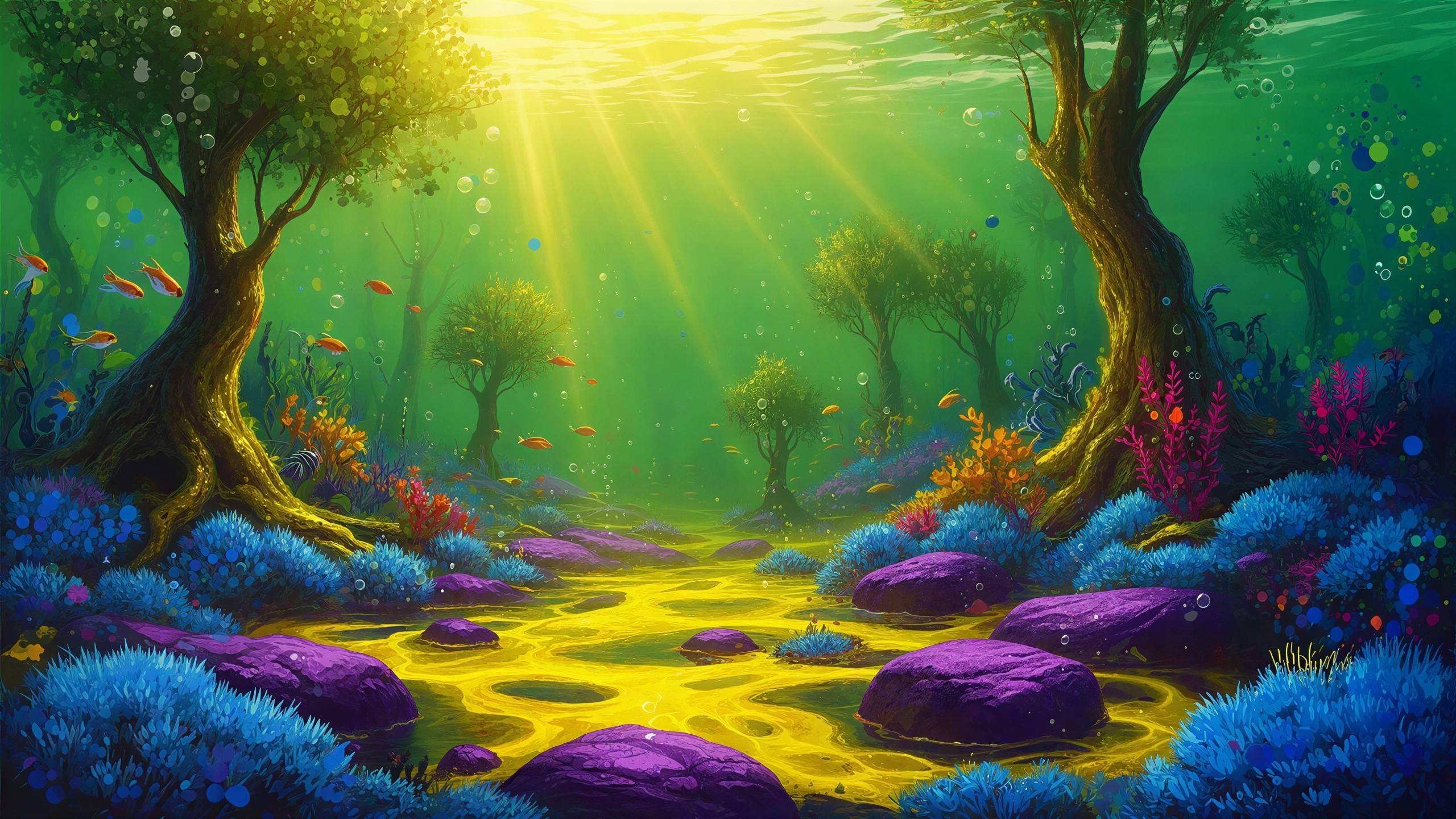 Underwater Forest with Colorful Coral and Fish