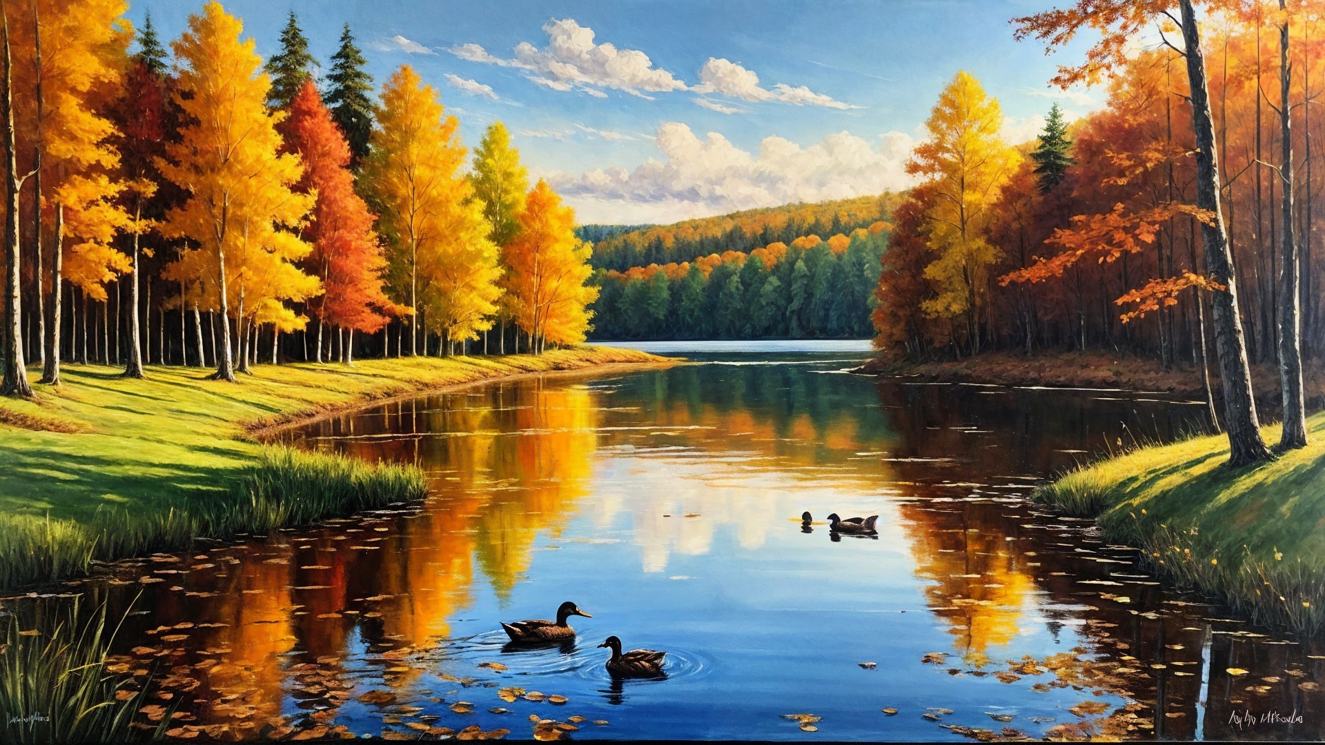 Autumn Landscape with River and Colorful Foliage