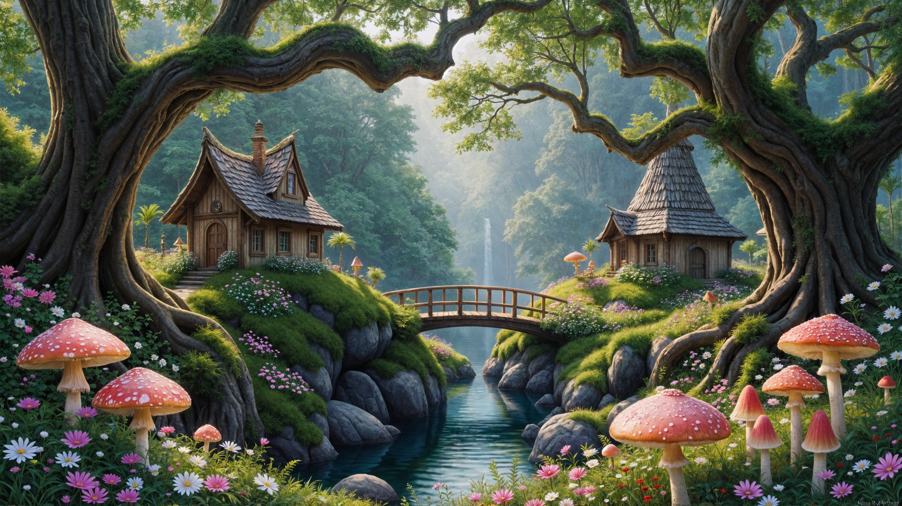 Charming Houses in a Serene Magical Landscape