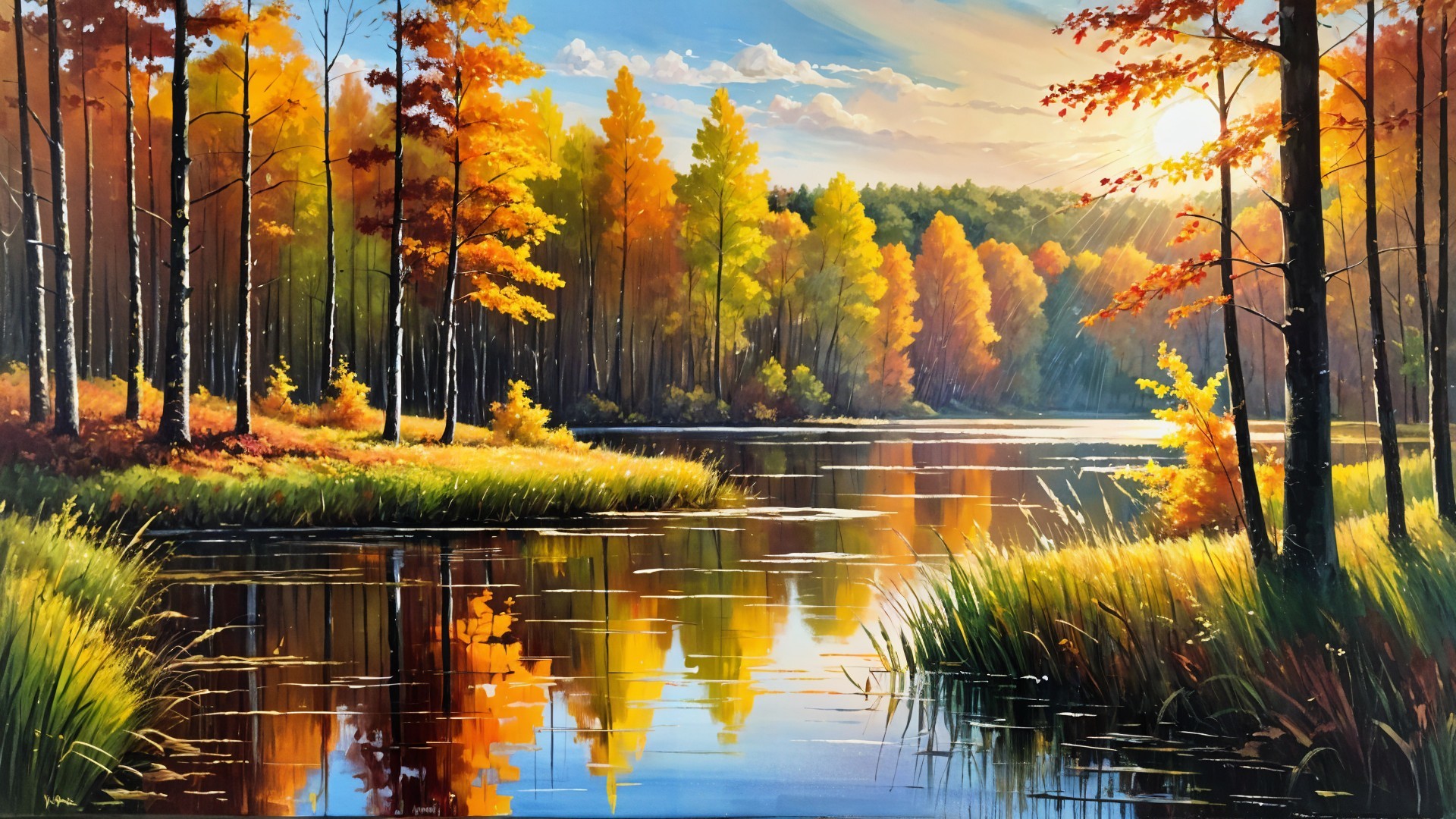 Autumn Landscape with Tranquil Lake and Vibrant Colors