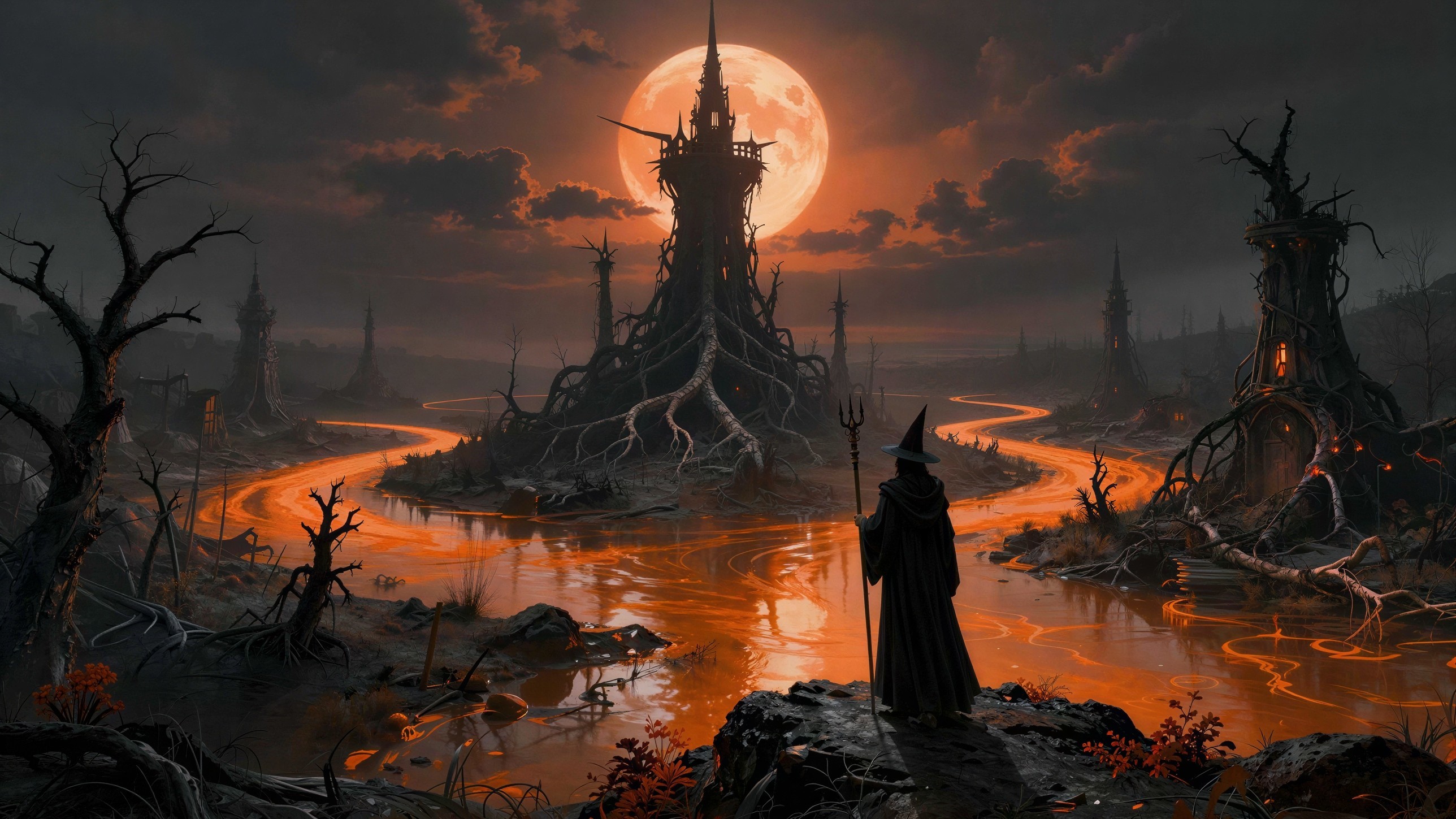 Witch on Outcrop Overlooking Glowing Orange River