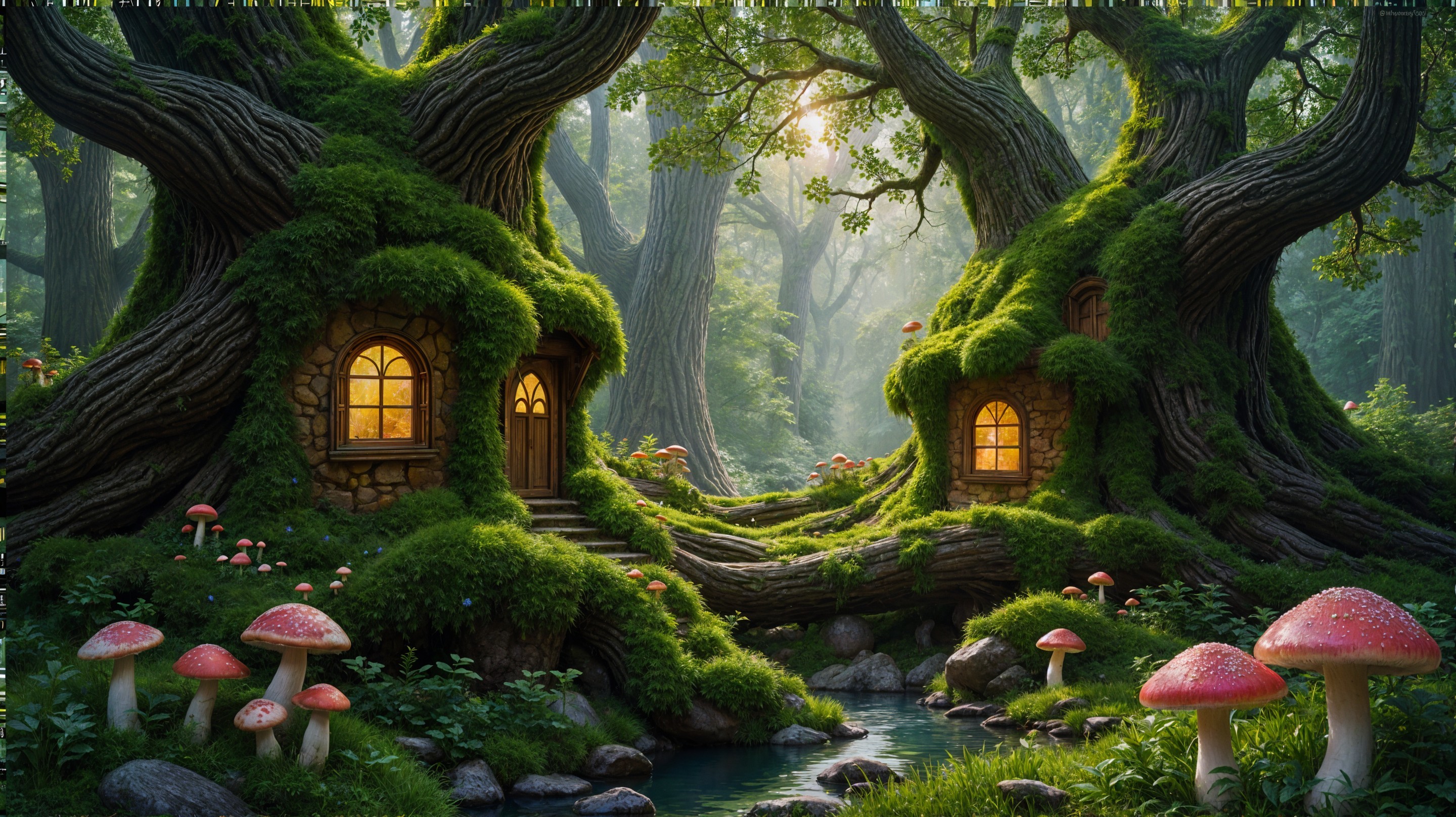 Whimsical Homes in an Enchanted Forest Setting