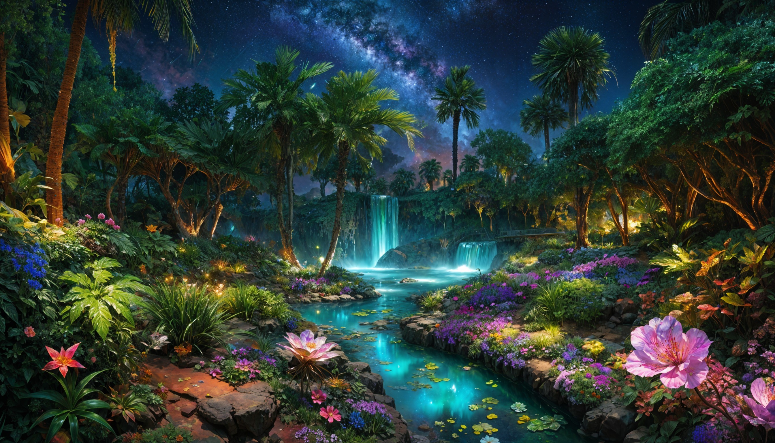 Upscaled Enchanted Night Garden Oasis