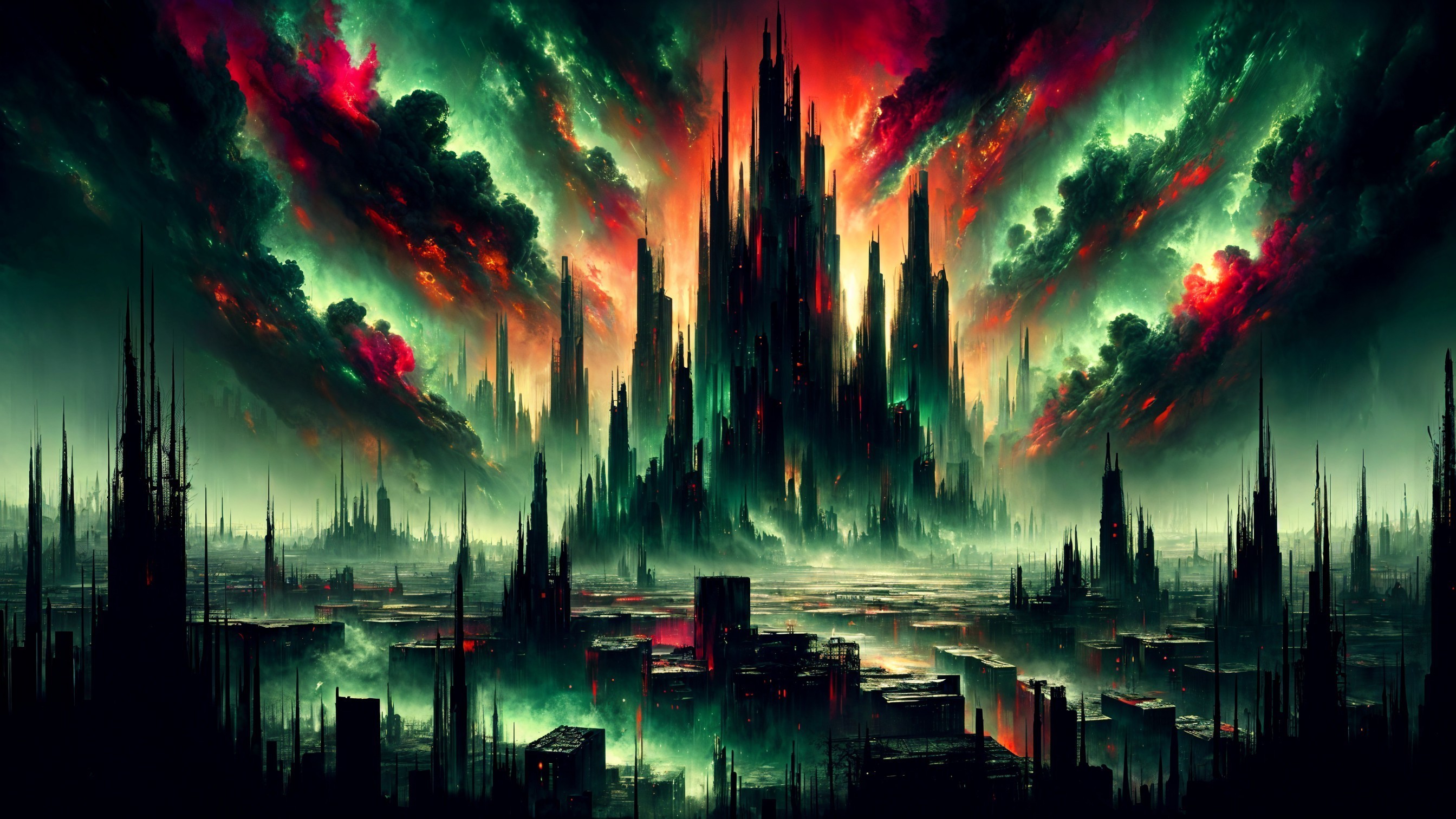 Gothic Citadel in a Haunting Landscape with Ominous Sky