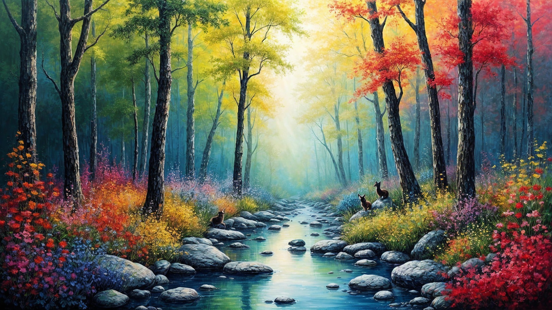 Tranquil Stream in a Colorful Forest Landscape