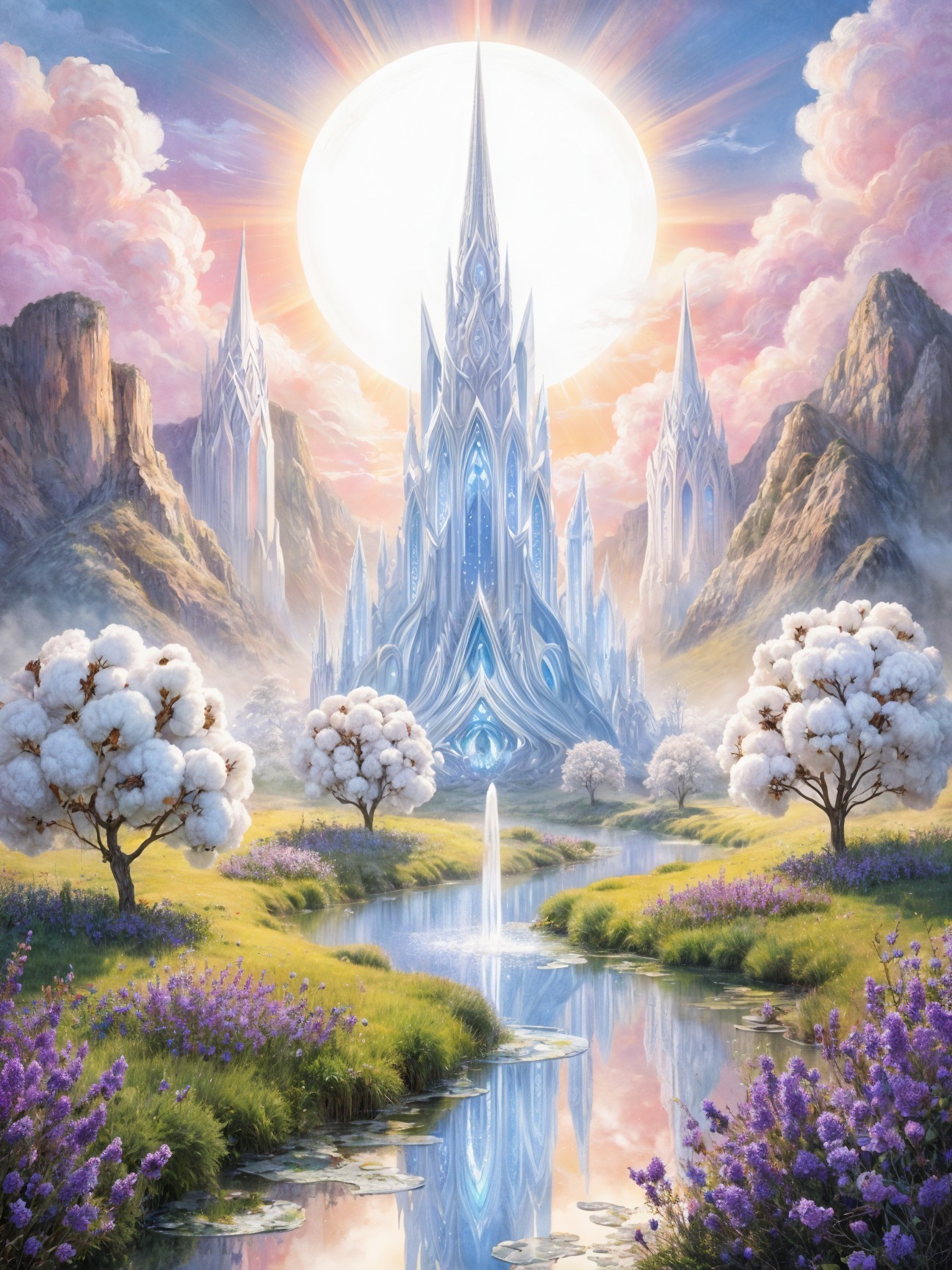 Majestic Crystalline Castle in a Fantasy Landscape