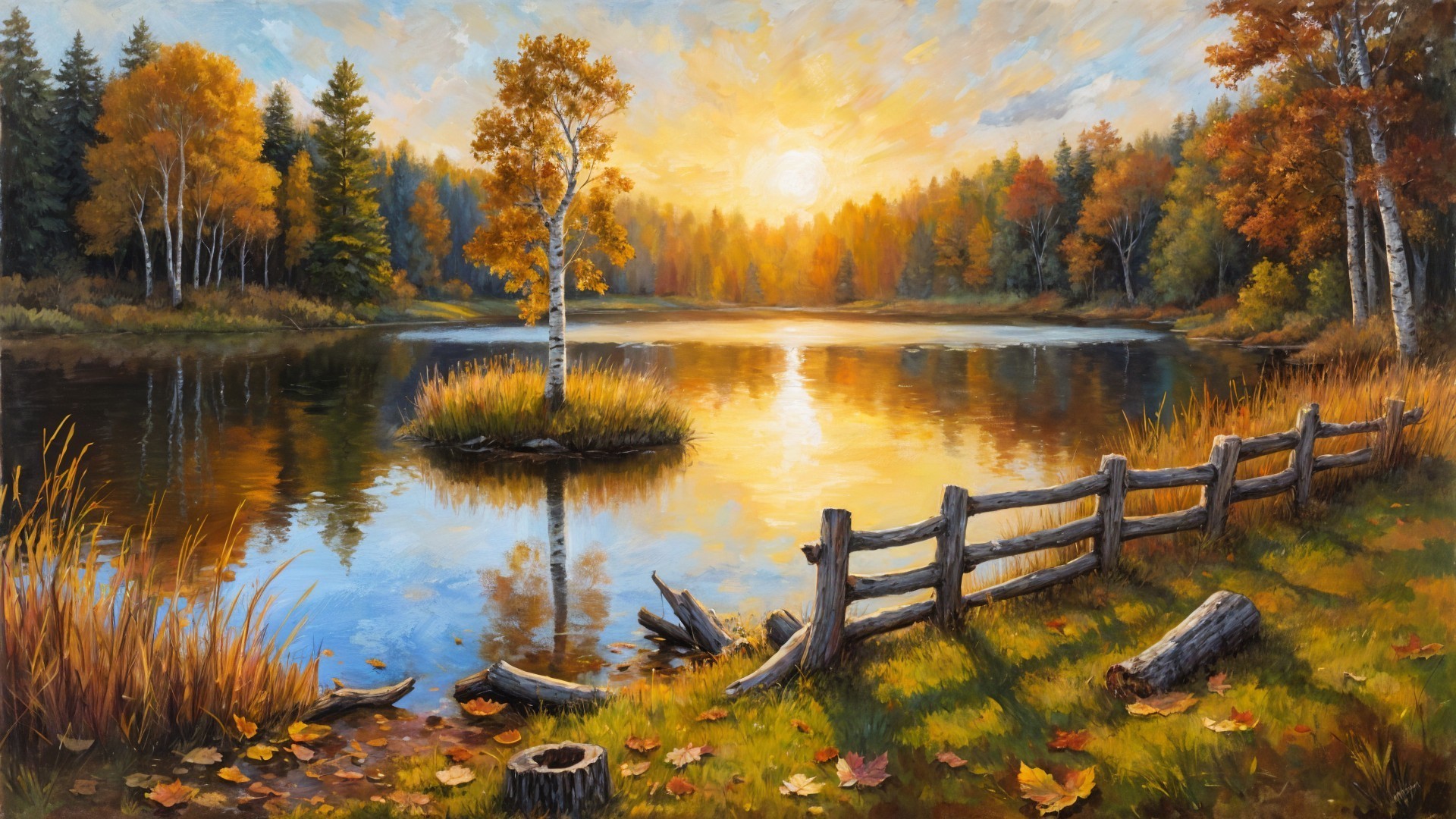 Autumn Landscape with Lake and Vibrant Foliage