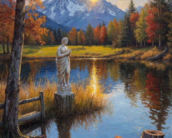 Tranquil Lake Surrounded by Autumn Foliage and Mountains