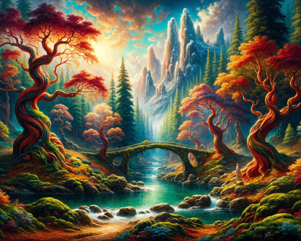 Vibrant Landscape with River and Colorful Trees