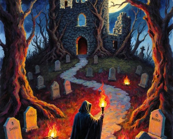 Atmospheric Scene of a Haunted Castle at Night