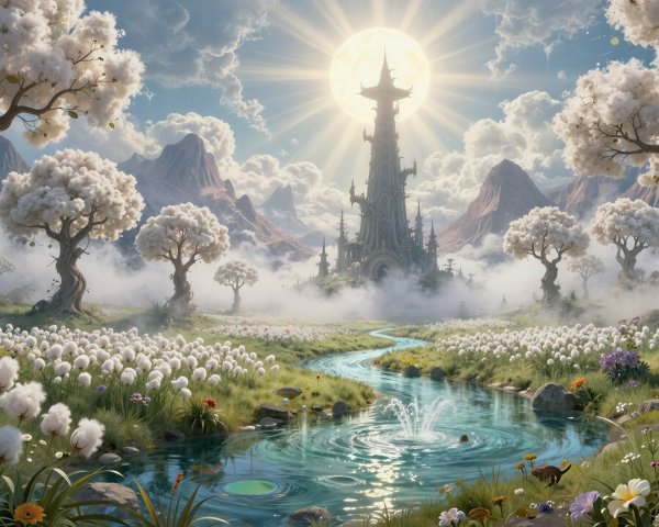 Gothic Castle in a Moonlit Fantasy Landscape