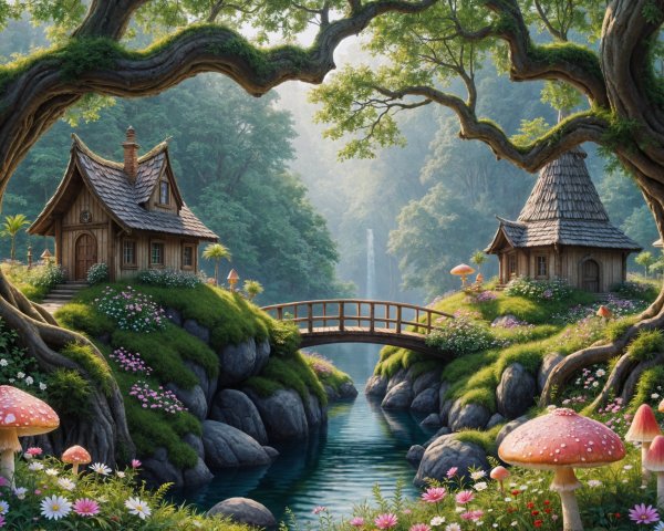 Charming Houses in a Serene Magical Landscape