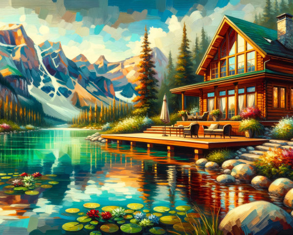 Cozy Wooden Cabin by Tranquil Lake and Mountains