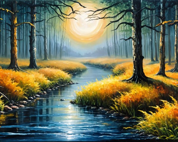 Serene Landscape with Winding River and Trees