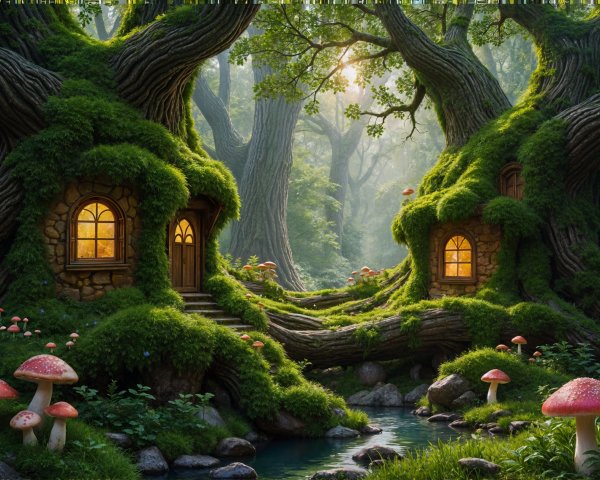 Whimsical Homes in an Enchanted Forest Setting