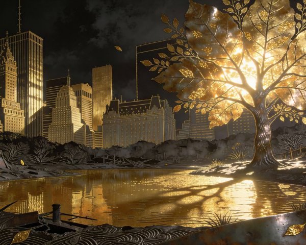 Art Deco and Art Nouveau Night Cityscape Illustration