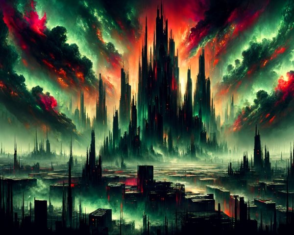 Gothic Citadel in a Haunting Landscape with Ominous Sky