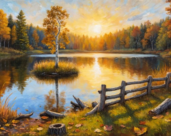 Autumn Landscape with Lake and Vibrant Foliage