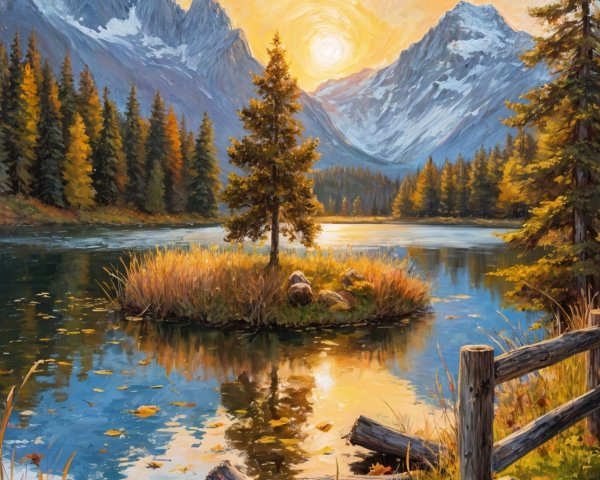 Tranquil Lake and Mountains at Sunset Landscape
